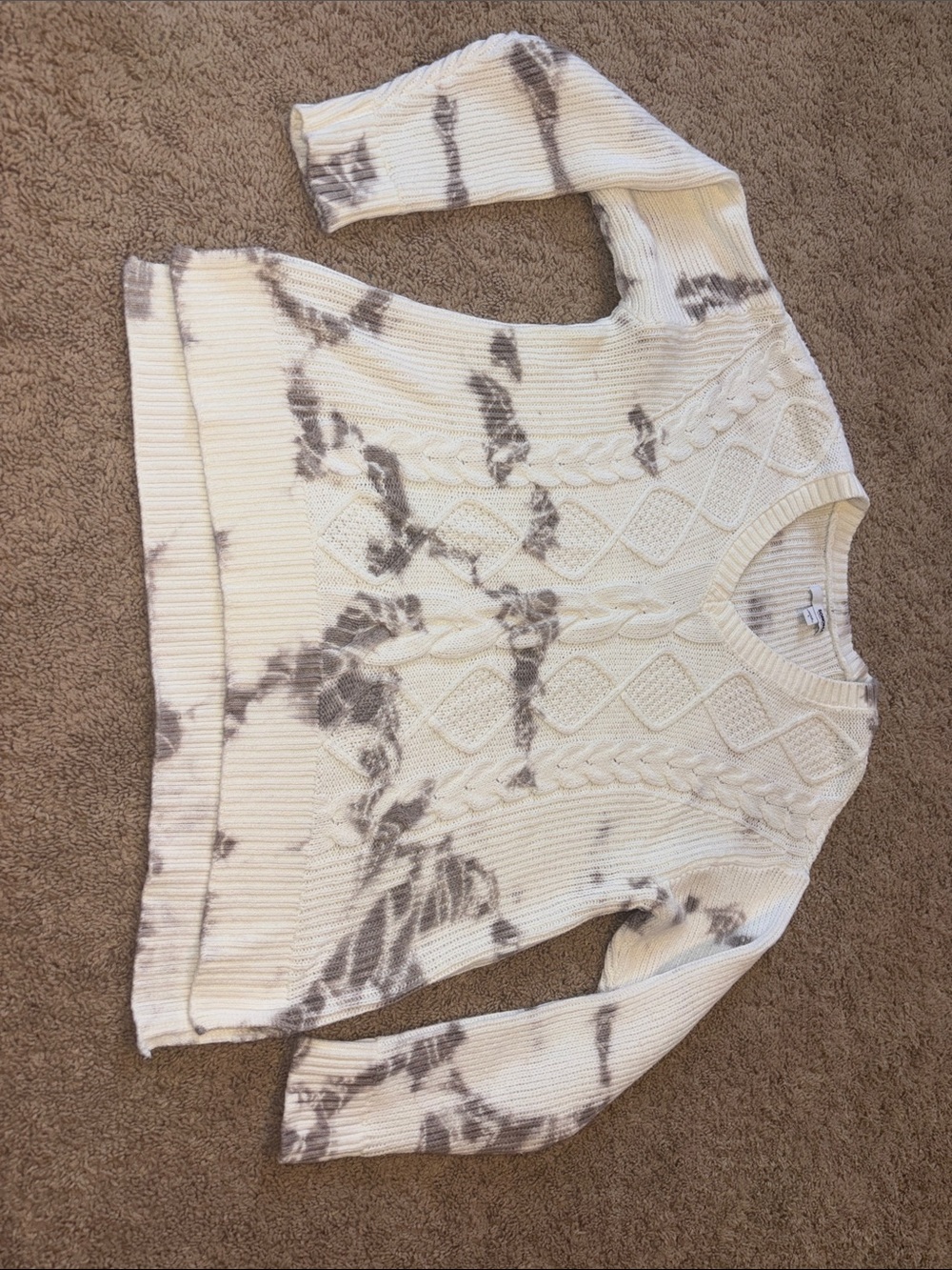Tie-Dye Cable Knit Crewneck Sweater - Cream/Grey